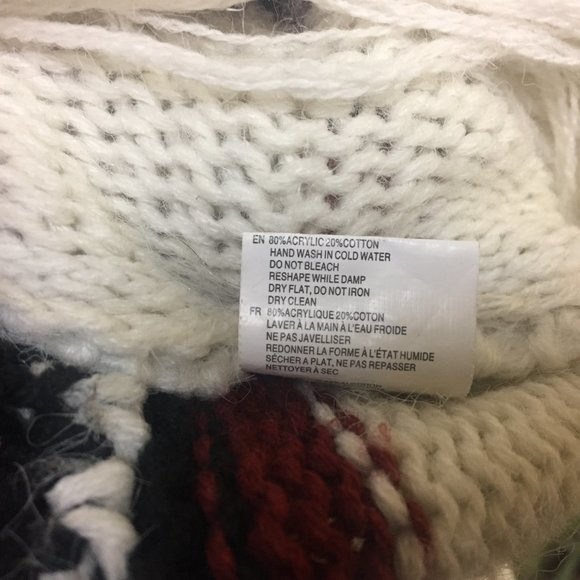 RD Style White Patterned Fringed Knit V Neck Oversize Sweater Size Small - Picture 6 of 8